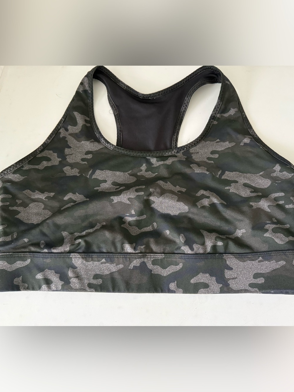 Fabletics Black and Gray Camo Racerback Sports Bra XL
